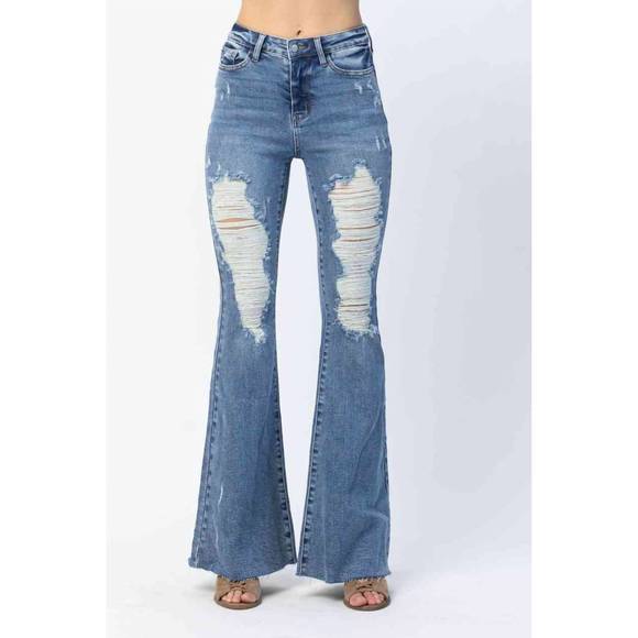 Judy Blue Full Size High Waist Distressed Flare Jeans
